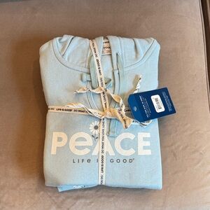 Life Is Good Blue Hoodie with Peace Graphic